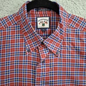 Faconnable Mens L Plaid Button Down Shirt Red Blue Yellow Long Sleeve Logo